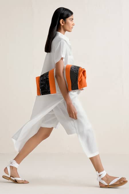 Shop_Ituvana_White Linen Collared Shirt Dress And Shorts Set _at_Aza_Fashions