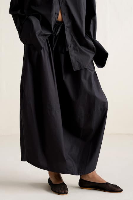 Ituvana Black Cotton Round Neck Poplin Shirt And Skirt Set Online at Aza Fashions Ituvana_Black Cotton Round Neck Poplin Shirt And Skirt Set _Online_at_Aza_Fashions