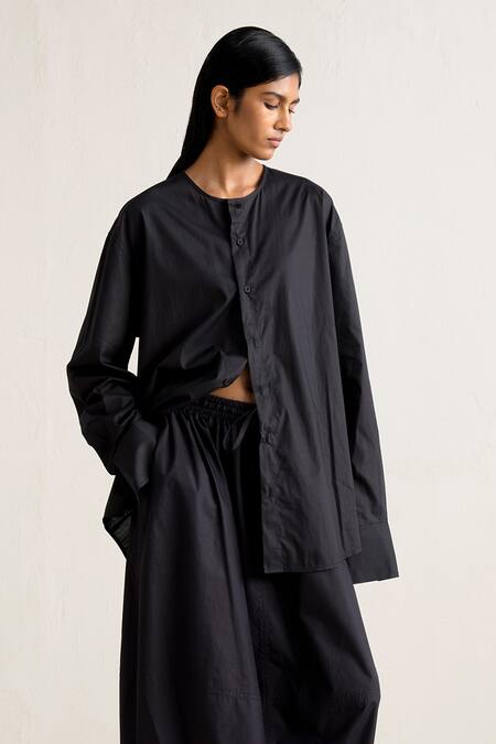 Buy Ituvana Black Cotton Round Neck Poplin Shirt And Skirt Set Online at Aza Fashions Buy_Ituvana_Black Cotton Round Neck Poplin Shirt And Skirt Set _Online_at_Aza_Fashions