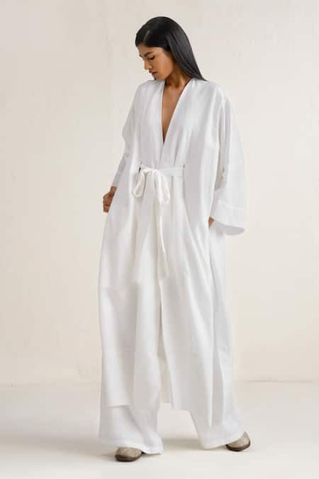 ituvana White Linen Long Jacket 