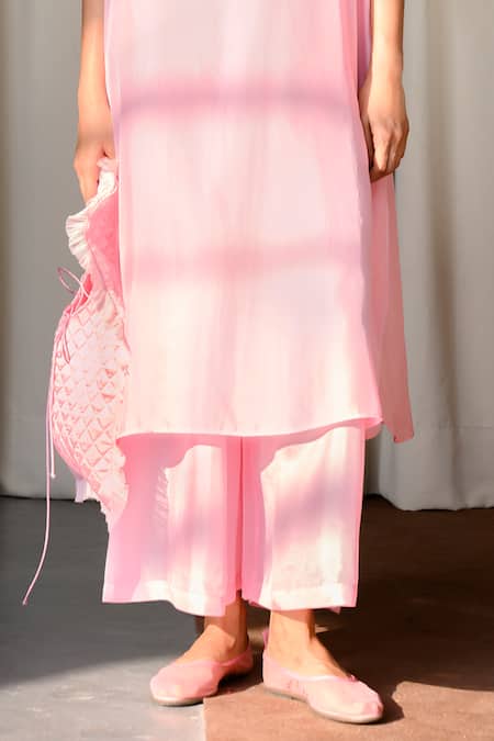 Buy Ituvana Pink Silk Collared Watermelon Kurta Pant Set Online at Aza Fashions Buy_Ituvana_Pink Silk Collared Watermelon Kurta Pant Set _Online_at_Aza_Fashions
