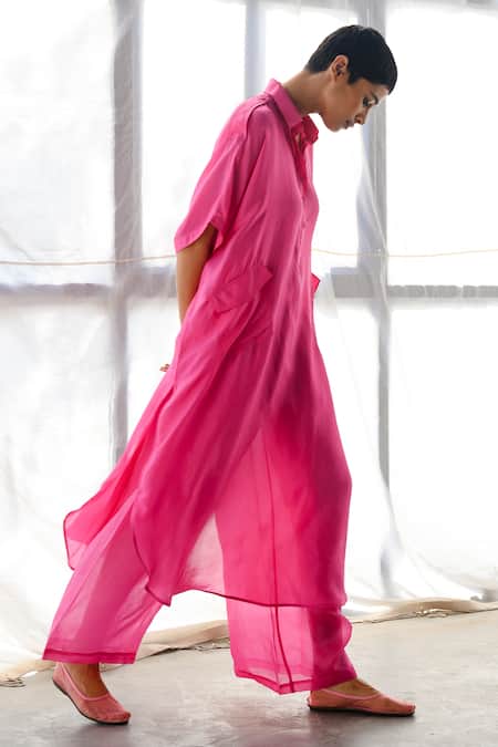 Ituvana Fuchsia Silk Kurta & Pant Set 