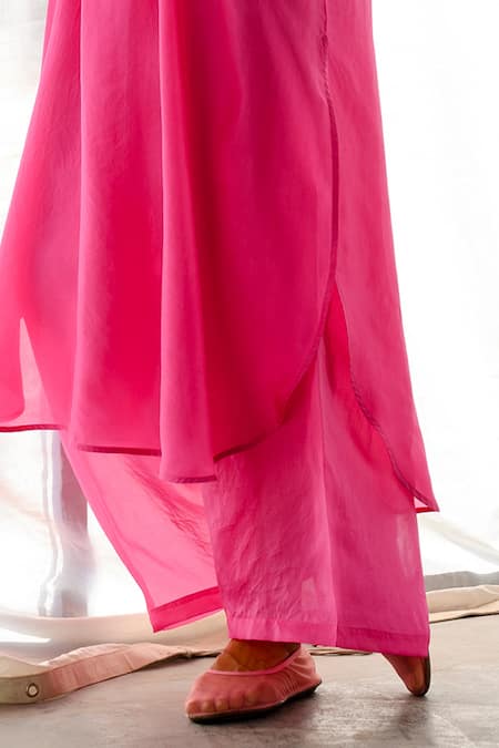 Ituvana_Fuchsia Silk Collared Kurta And Pant Set _Online_at_Aza_Fashions
