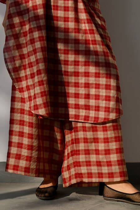 Ituvana Orange Cashmere Collared Rust Chequered Kurta Set Online at Aza Fashions Ituvana_Orange Cashmere Collared Rust Chequered Kurta Set _Online_at_Aza_Fashions