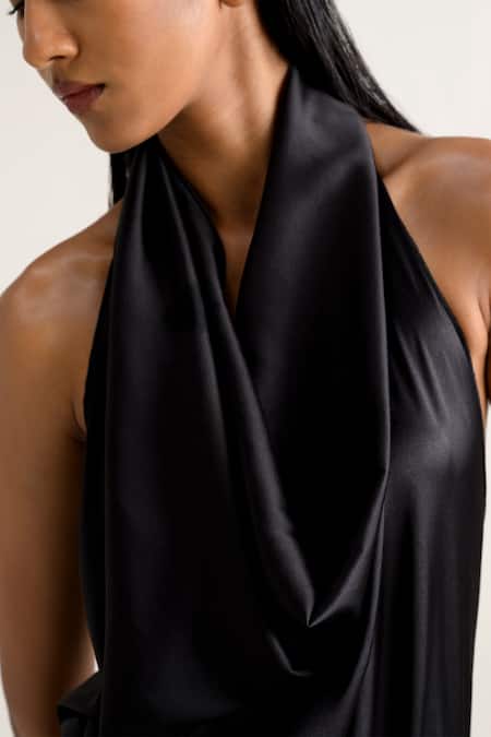 Ituvana Black Silk Cowl Neck Sarong Skirt Set Online at Aza Fashions Ituvana_Black Silk Cowl Neck Sarong Skirt Set _Online_at_Aza_Fashions