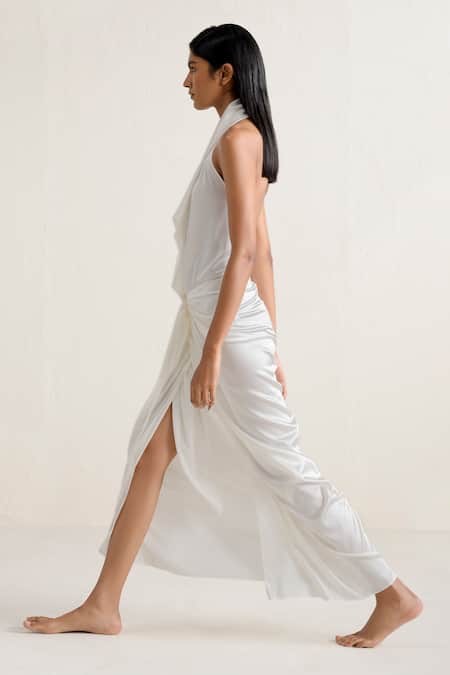 Buy Ituvana White Silk Cowl Neck Sarong Skirt And Top Set Online at Aza Fashions Buy_Ituvana_White Silk Cowl Neck Sarong Skirt And Top Set _Online_at_Aza_Fashions