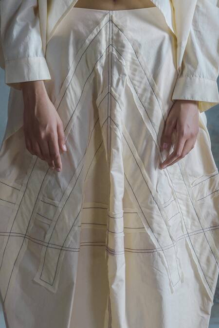 Ituvana Off White Cotton Applique Collared Detail Shirt And Skirt Set Online at Aza Fashions Ituvana_Off White Cotton Applique Collared Detail Shirt And Skirt Set _Online_at_Aza_Fashions