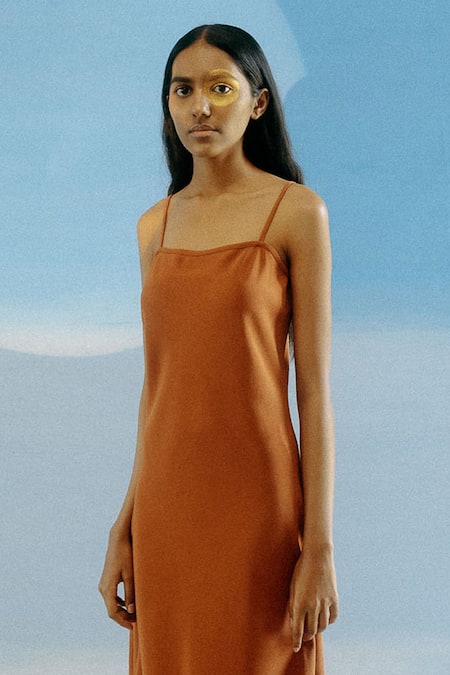 Shop Ituvana Clay Brown Sleeveless Slip Dress at Aza Fashions Shop_Ituvana_ Clay Brown Sleeveless Slip Dress _at_Aza_Fashions