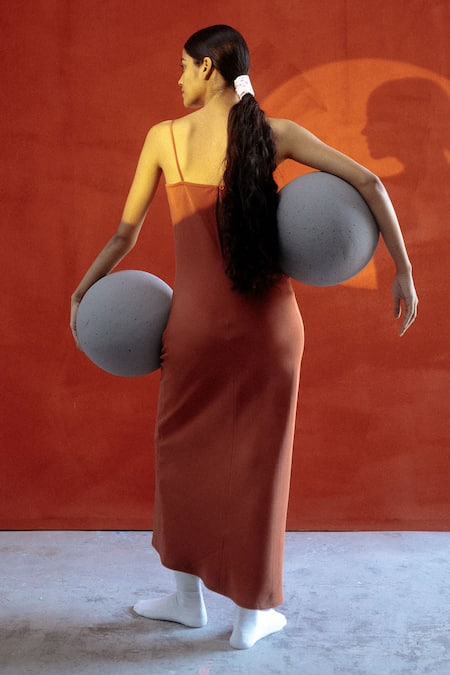 Shop Ituvana Rust Red Sleeveless Solid Slip Dress at Aza Fashions Shop_Ituvana_ Rust Red Sleeveless Solid Slip Dress _at_Aza_Fashions