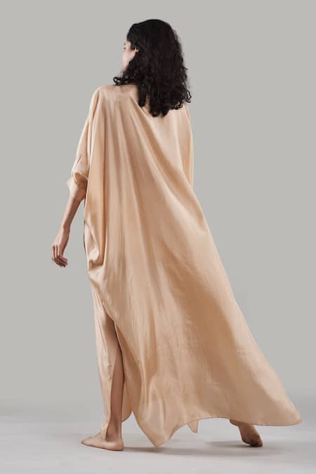 Ituvana Beige Silk Kaftan & Shorts Set 