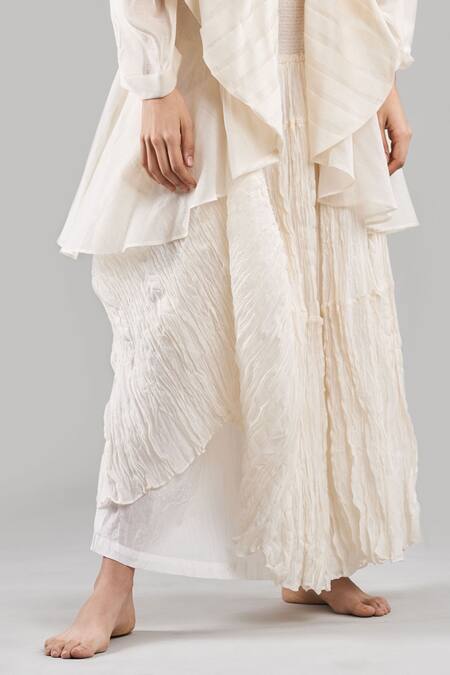 Ituvana White Chanderi Open , Round Skirt Jacket Set Online at Aza Fashions Ituvana_White Chanderi Open , Round Skirt Jacket Set _Online_at_Aza_Fashions