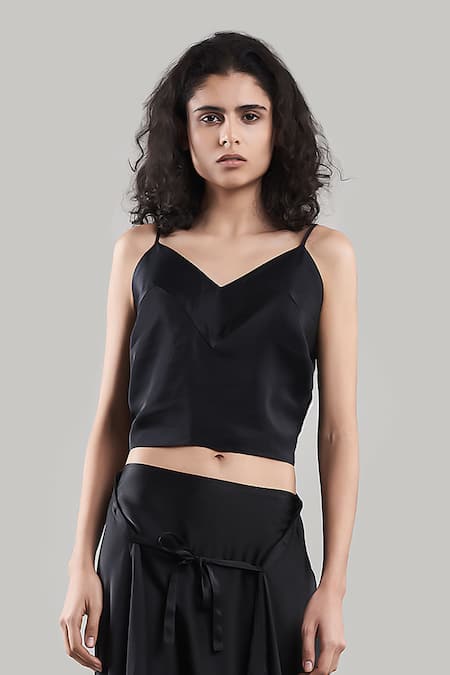 Ituvana Black Silk V-neck Top And Dhoti Pant Set Online at Aza Fashions Ituvana_Black Silk V-neck Top And Dhoti Pant Set _Online_at_Aza_Fashions