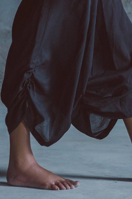 Ituvana Black Cotton Applique Collared Geometric Shirt And Dhoti Pant Online at Aza Fashions Ituvana_Black Cotton Applique Collared Geometric Shirt And Dhoti Pant _Online_at_Aza_Fashions