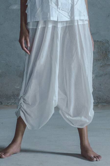 Ituvana White Cotton Applique Collared Geometric Shirt And Dhoti Pant Set Online at Aza Fashions Ituvana_White Cotton Applique Collared Geometric Shirt And Dhoti Pant Set _Online_at_Aza_Fashions