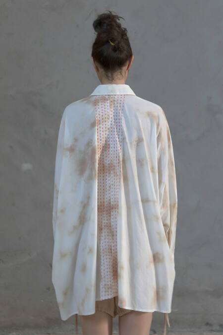 Buy Ituvana Beige Cotton Embroidery Collared Tie Dye Shirt And Shorts Set Online at Aza Fashions Buy_Ituvana_Beige Cotton Embroidery Collared Tie Dye Shirt And Shorts Set _Online_at_Aza_Fashions