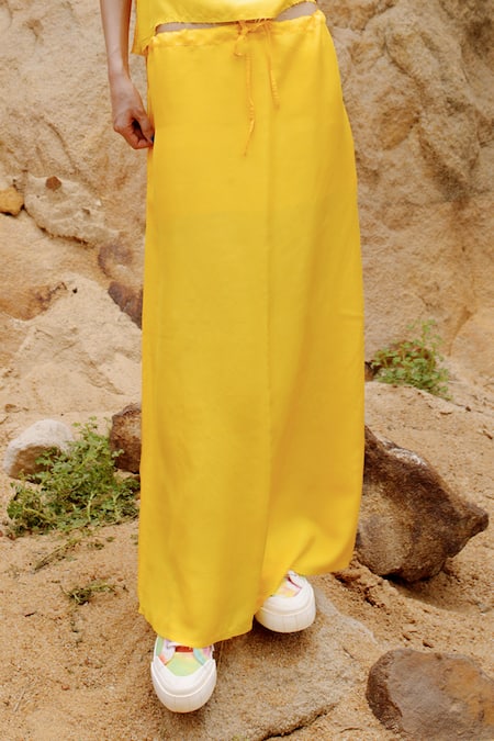 Ituvana Yellow Silk Round Neck Side Tie Top And Skirt Set Online at Aza Fashions Ituvana_Yellow Silk Round Neck Side Tie Top And Skirt Set _Online_at_Aza_Fashions