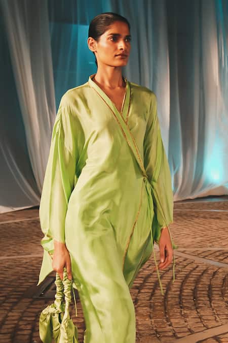 Ituvana Gota Work Silk Wrap-Around Kurta Set 