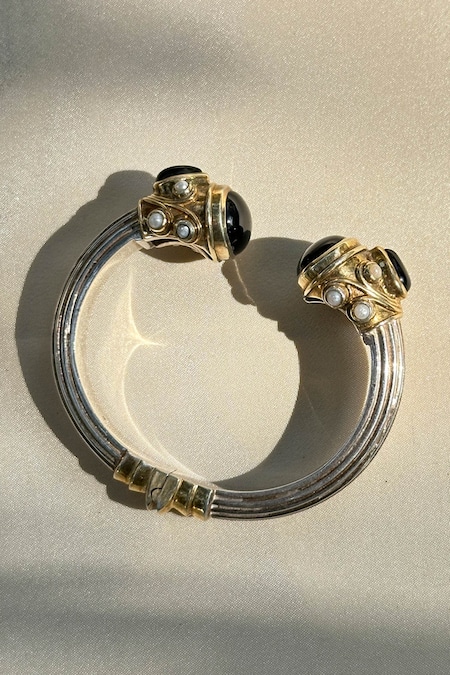 Anuka Jewels Gold & Black Onyx Cuff Bracelet 