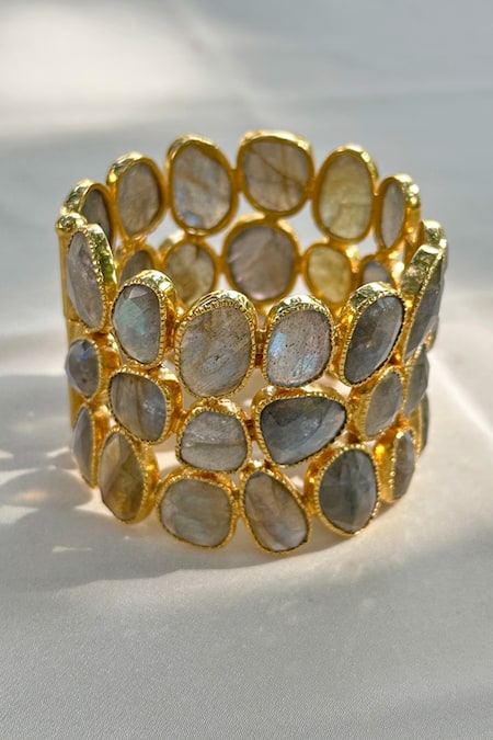 Anuka Jewels Gold Toned Labradorite Cuff Bracelet 