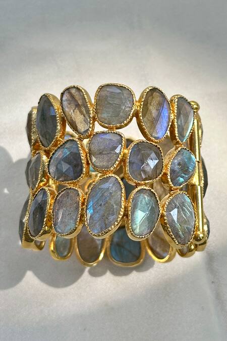 Anuka Jewels_Blue Stones Gold Labradorite Cuff Bracelet _Online_at_Aza_Fashions