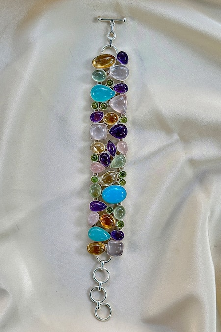 Shop Anuka Jewels Multi Color Stones Cluster Shaped Colorstone Bracelet at Aza Fashions Shop_Anuka Jewels_Multi Color Stones Cluster Shaped Colorstone Bracelet _at_Aza_Fashions