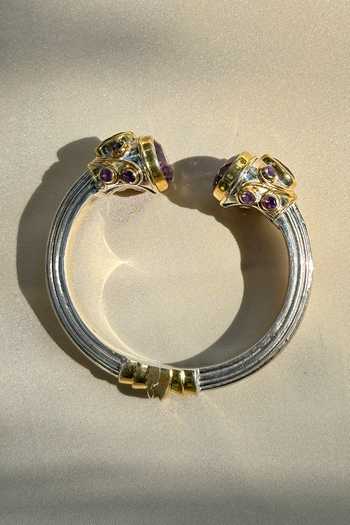 Anuka Jewels_Gold Plated Stones And Silver Amethyst Cuff Bracelet_Online_at_Aza_Fashions