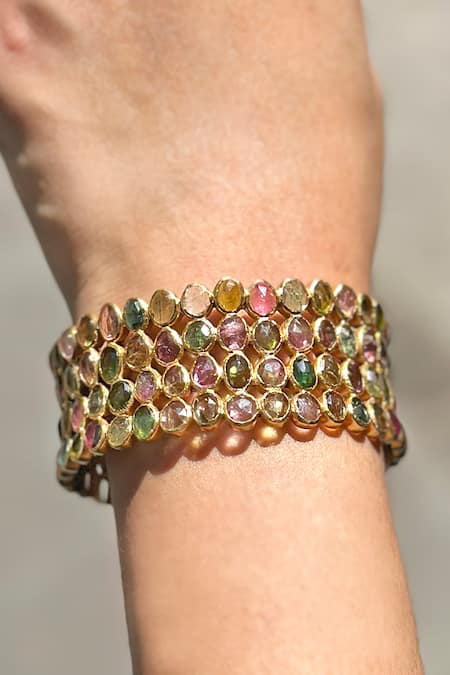 Anuka Jewels Multi Color Stones Tourmaline Cuff Bracelet 