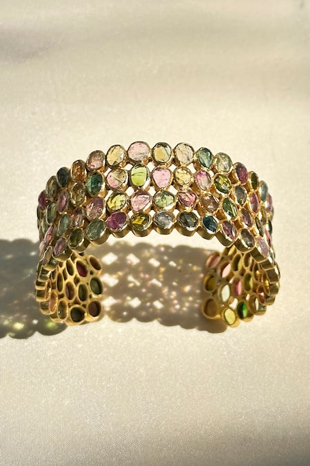Shop Anuka Jewels Multi Color Stones Tourmaline Cuff Bracelet at Aza Fashions Shop_Anuka Jewels_Multi Color Stones Tourmaline Cuff Bracelet _at_Aza_Fashions