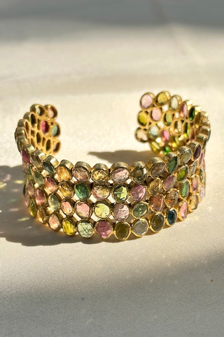 Anuka Jewels Multi Color Stones Tourmaline Cuff Bracelet Online at Aza Fashions Anuka Jewels_Multi Color Stones Tourmaline Cuff Bracelet _Online_at_Aza_Fashions