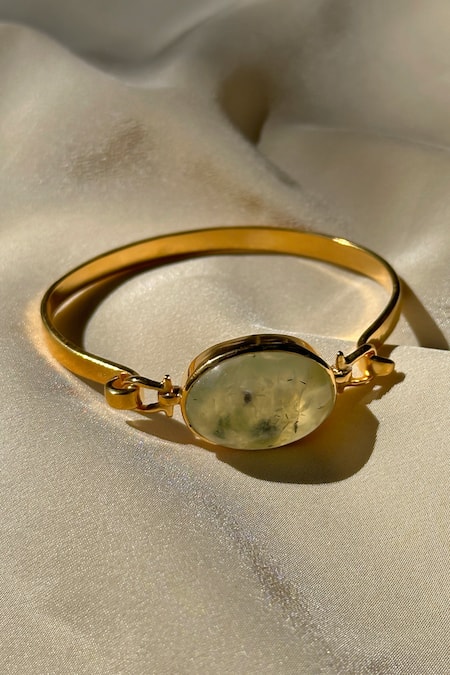 Shop_Anuka Jewels_Gold Plated Stones Prehnite Embellished Bracelet _at_Aza_Fashions