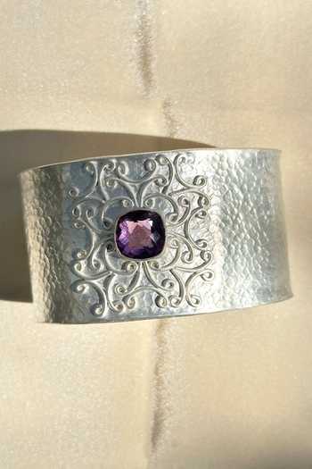Anuka Jewels Amethyst Carved Cuff Bracelet 