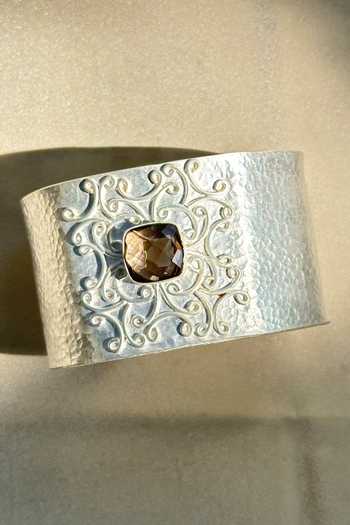 Anuka Jewels Smokey Quartz Carved Cuff Bracelet 