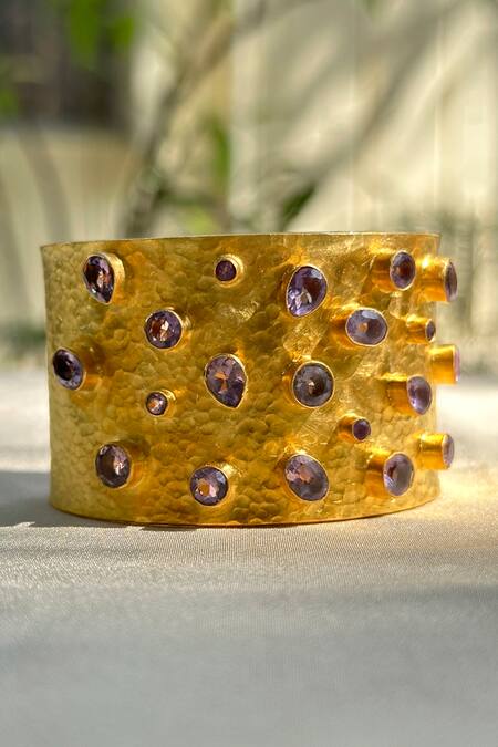 Anuka Jewels Gold Plated Stones Textured Amethyst Cuff Bracelet Online at Aza Fashions Anuka Jewels_Gold Plated Stones Textured Amethyst Cuff Bracelet _Online_at_Aza_Fashions