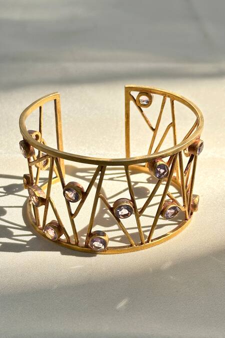 Anuka Jewels Gold Plated Stones Amethyst Jaal Cuff Bracelet Online at Aza Fashions Anuka Jewels_Gold Plated Stones Amethyst Jaal Cuff Bracelet _Online_at_Aza_Fashions