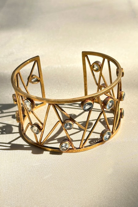 Anuka Jewels Gold Plated Stones Topaz Jaal Cuff Bracelet Online at Aza Fashions Anuka Jewels_Gold Plated Stones Topaz Jaal Cuff Bracelet _Online_at_Aza_Fashions