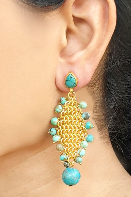 Anuka Jewels Blue Stones Embellished Dangler Earrings 
