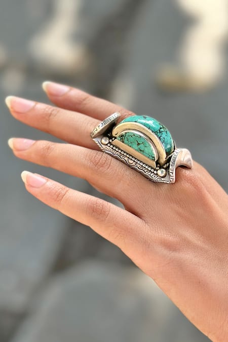 Anuka Jewels Blue Stones Turquoise Embellished Ring Online at Aza Fashions Anuka Jewels_Blue Stones Turquoise Embellished Ring _Online_at_Aza_Fashions
