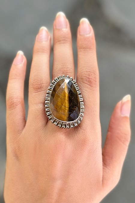 Anuka Jewels Brown Tiger Eye Stone Embellished Ring 