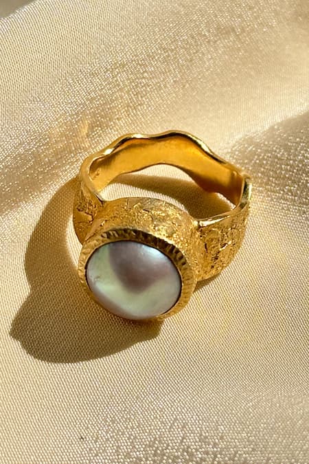 Anuka Jewels Carved Pearl Embellished Ring 