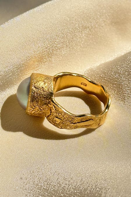 Anuka Jewels Gold Plated Pearl Carved Embellished Ring Online at Aza Fashions Anuka Jewels_Gold Plated Pearl Carved Embellished Ring _Online_at_Aza_Fashions