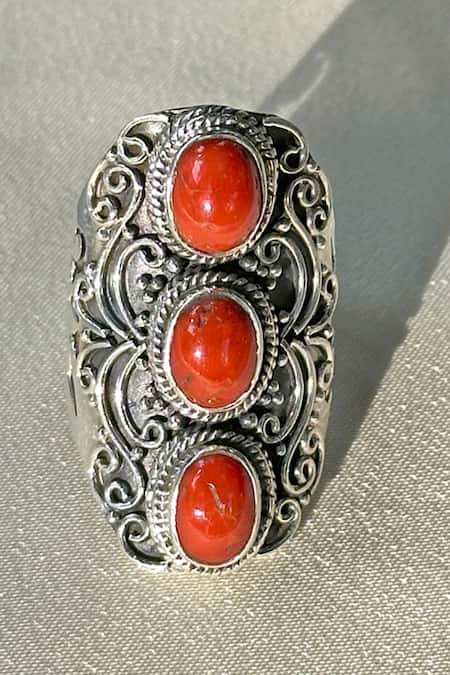 Anuka Jewels Stone Embellished Carved Ring 