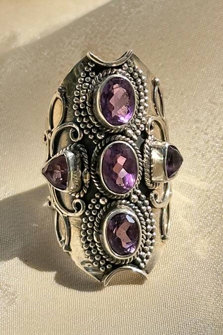Shop Anuka Jewels Purple Stones Amethyst Sterling Silver Ring at Aza Fashions Shop_Anuka Jewels_Purple Stones Amethyst Sterling Silver Ring_at_Aza_Fashions