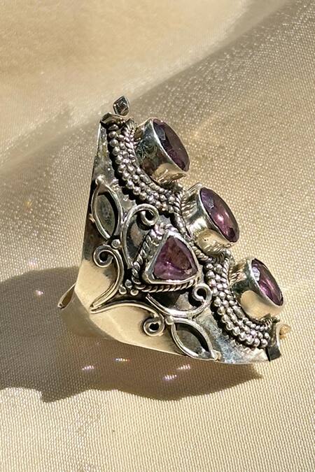 Anuka Jewels Purple Stones Amethyst Sterling Silver Ring Online at Aza Fashions Anuka Jewels_Purple Stones Amethyst Sterling Silver Ring_Online_at_Aza_Fashions