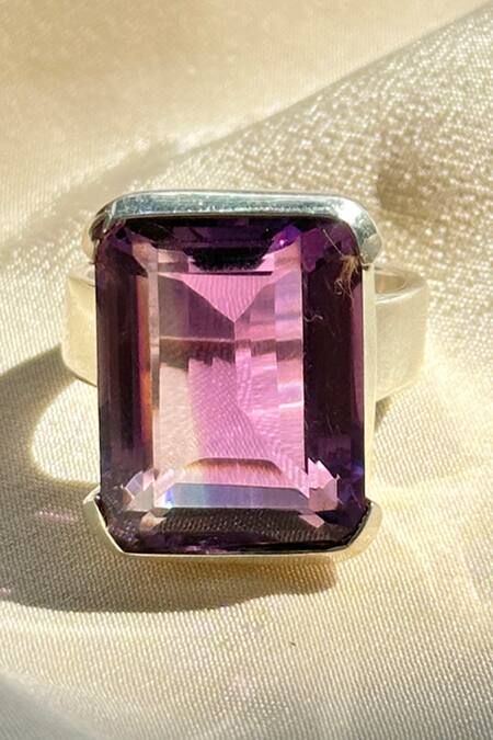 Shop Anuka Jewels Purple Stones Geometric Amethyst Silver Ring at Aza Fashions Shop_Anuka Jewels_Purple Stones Geometric Amethyst Silver Ring_at_Aza_Fashions