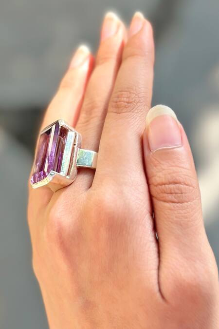 Anuka Jewels Purple Stones Geometric Amethyst Silver Ring Online at Aza Fashions Anuka Jewels_Purple Stones Geometric Amethyst Silver Ring_Online_at_Aza_Fashions
