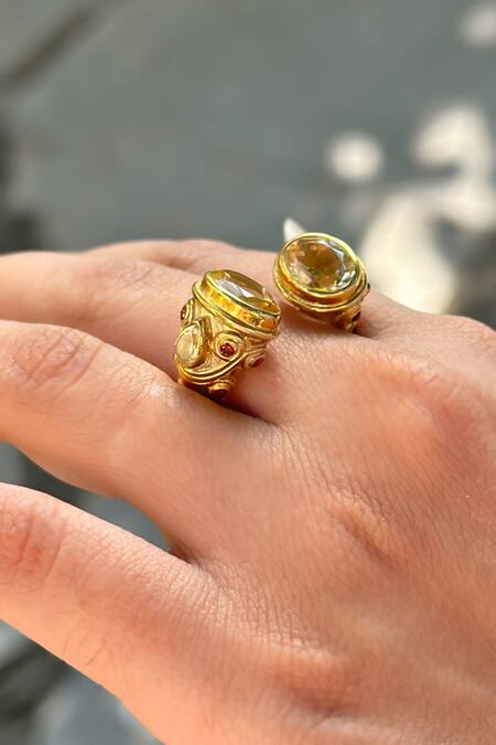 Anuka Jewels Yellow Cut Work, Stones Citrine Adjustable Ring Online at Aza Fashions Anuka Jewels_Yellow Cut Work, Stones Citrine Adjustable Ring_Online_at_Aza_Fashions