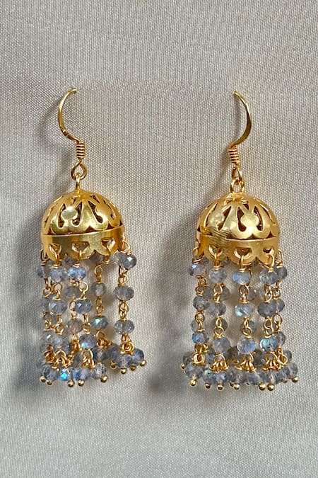 Anuka Jewels Gold Labradorite Stone Jhumkas 