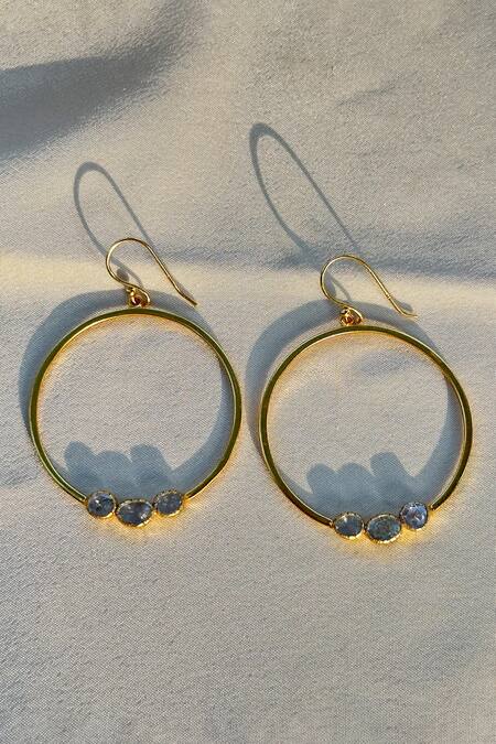 Shop_Anuka Jewels_Gold Plated Diamonds, Zari Polki Hoops_at_Aza_Fashions