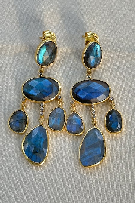Shop Anuka Jewels Blue Lace, Stones Labradorite Dangle Earrings at Aza Fashions Shop_Anuka Jewels_Blue Lace, Stones Labradorite Dangle Earrings_at_Aza_Fashions