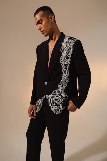 Buy_Sulakshna Jasra_Black Crepe Cut Work Dori Embroidered Suit And Pant Set _Online_at_Aza_Fashions